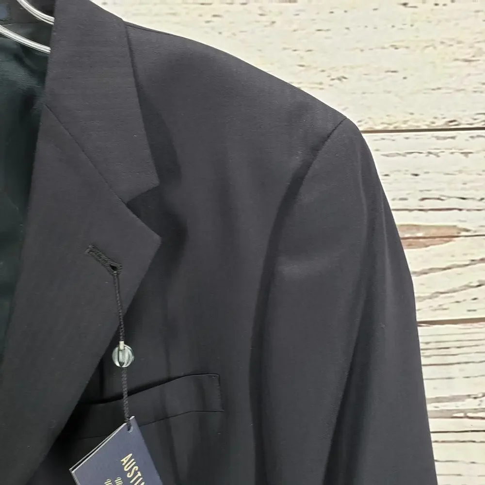 Austin Reed New Black Wool Super 100's Herringbone Suit Jacket 44R